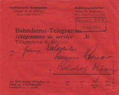 'GISWIL S.B.B. auf Bahndienst-Telegramm Umschlag'
