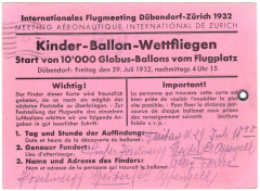 Karte vom GLOBUS Ballon Wettfliegen 1932