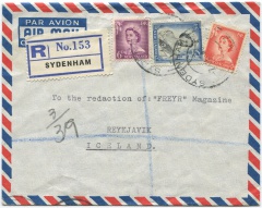 'Einschreibebrief von Neuseeland nach Island'